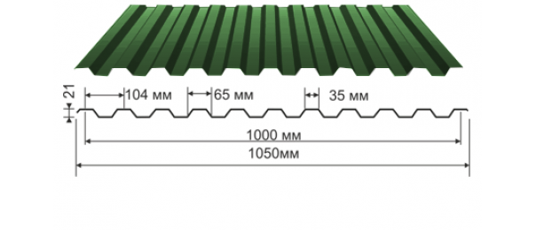 Профнастил зеленый оцинкованный  RAL 6005 С-21 купить недорого в Топканово